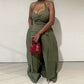 Halter V-neck Irregular Sleeveless High Waist Ribbon Jumpsuit Trousers