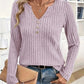 Knit Casual Sunken Stripe Autumn New V-neck Button Long Sleeve Top