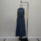 European And American Blue Sleeveless With Waist Lace-up Design Imitation Denim Material