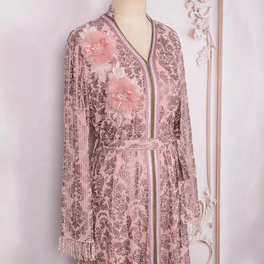Gilding Flower Decoration Long Sleeve Dress Women