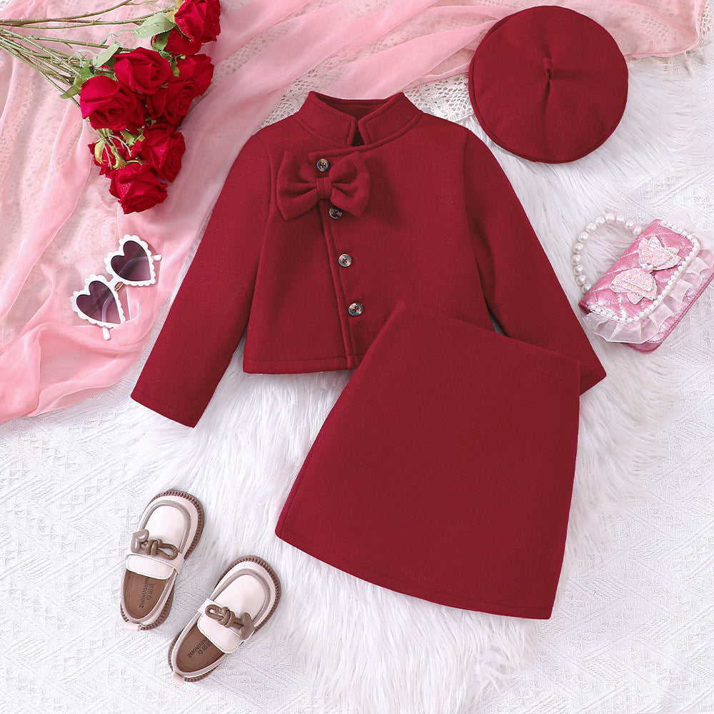 Ensemble jupe et haut en laine avec nœud pour fille, nouvelle collection automne-hiver