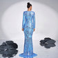 European And American High-end Long Sleeve Temperament Crew Neck Long Sequined Banquet Evening Dress