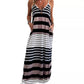 Loose Casual Low Cut Dress Striped Print