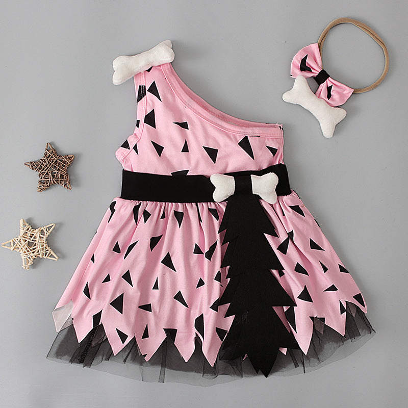 Sleeveless Mesh Dress And Hairband Two-piece Children's Clothing