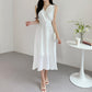 French Style V-neck Pleated Temperament Lace-up Waist-controlled Slimming Sleeveless Dress