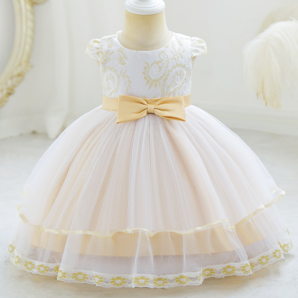 Girls' Princess Dress Embroidered Mesh
