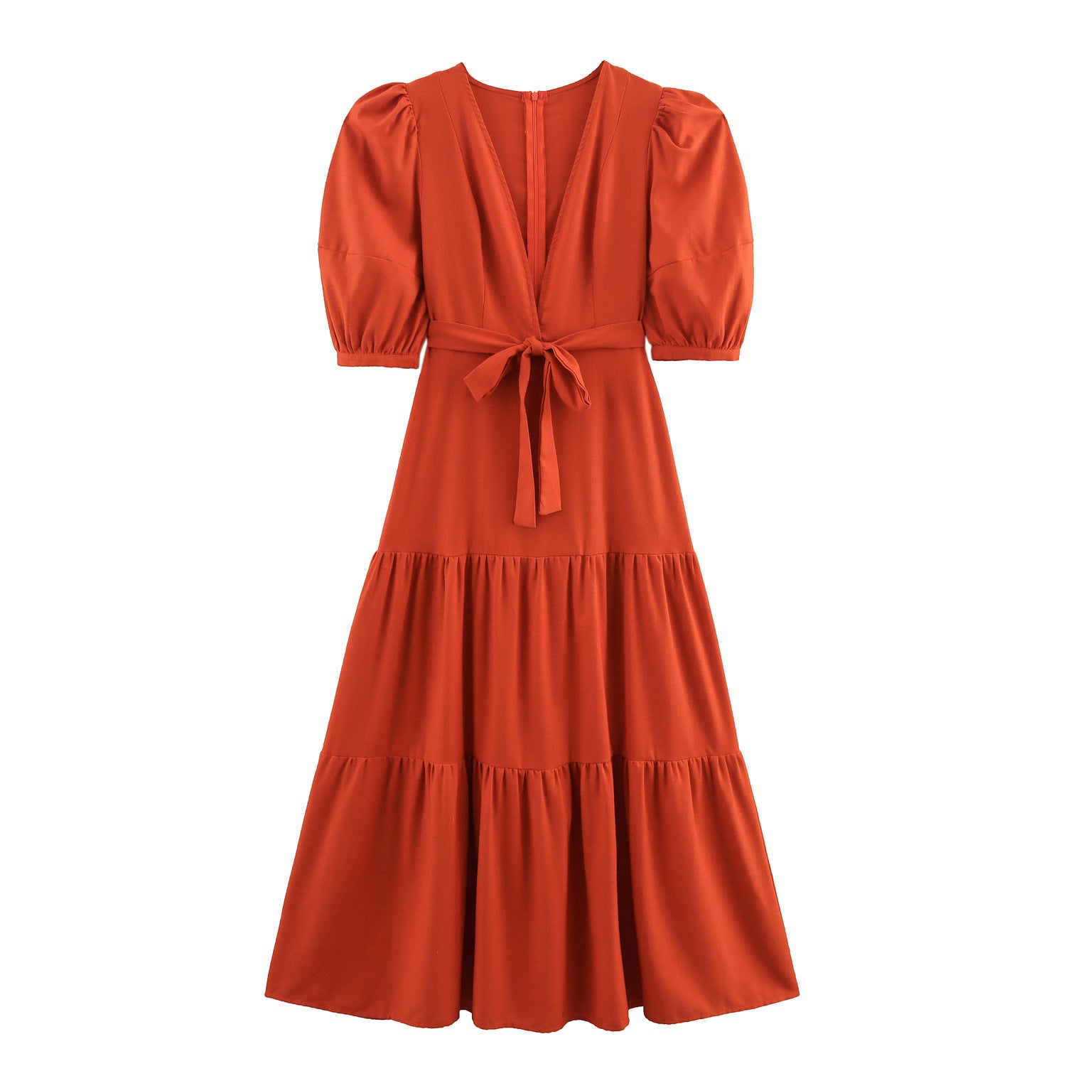 V-neck Elegant Stitching Short Sleeve Dress Tight Waist French Style