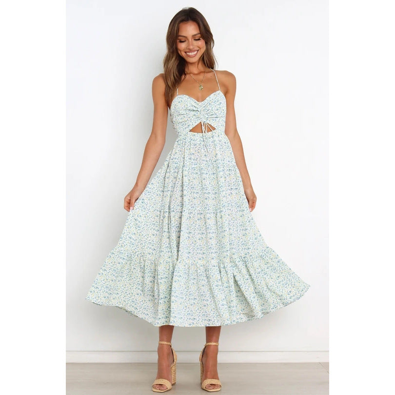 Small Floral Print Sweet Spaghetti-strap Dress