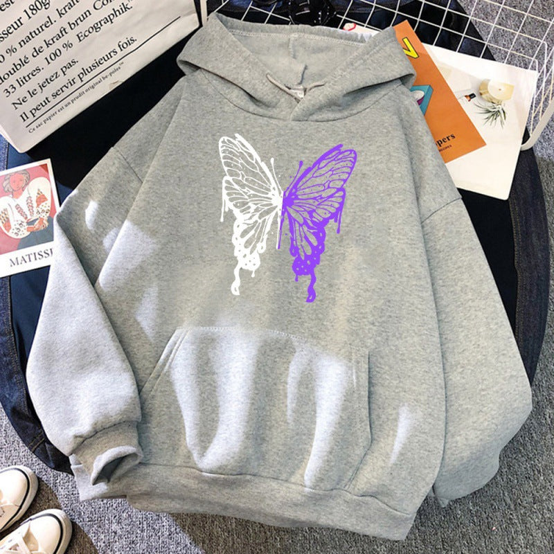 Sweat à capuche à motif papillon blanc et violet