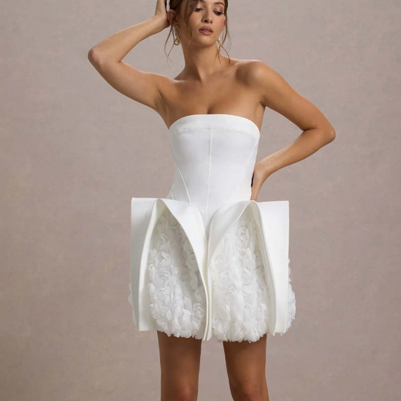 New White Bra U-shaped Flower Dress