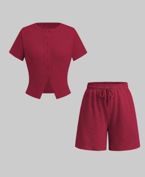 Women's Slim-fit Short Sleeve Blouse And Pants