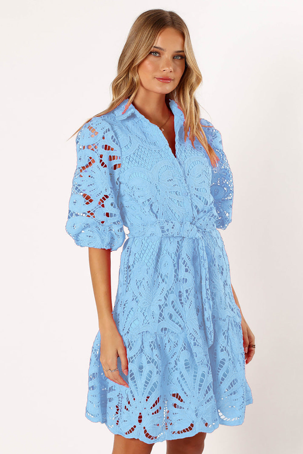 Shirt Cutout Water Soluble Lace Flower Dress
