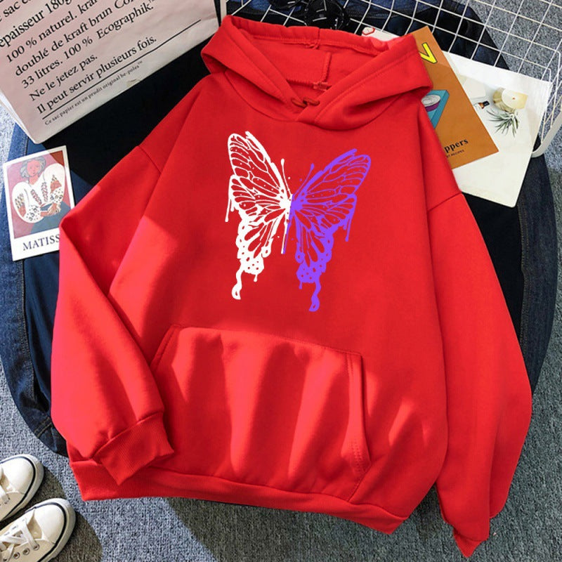 Sweat à capuche à motif papillon blanc et violet