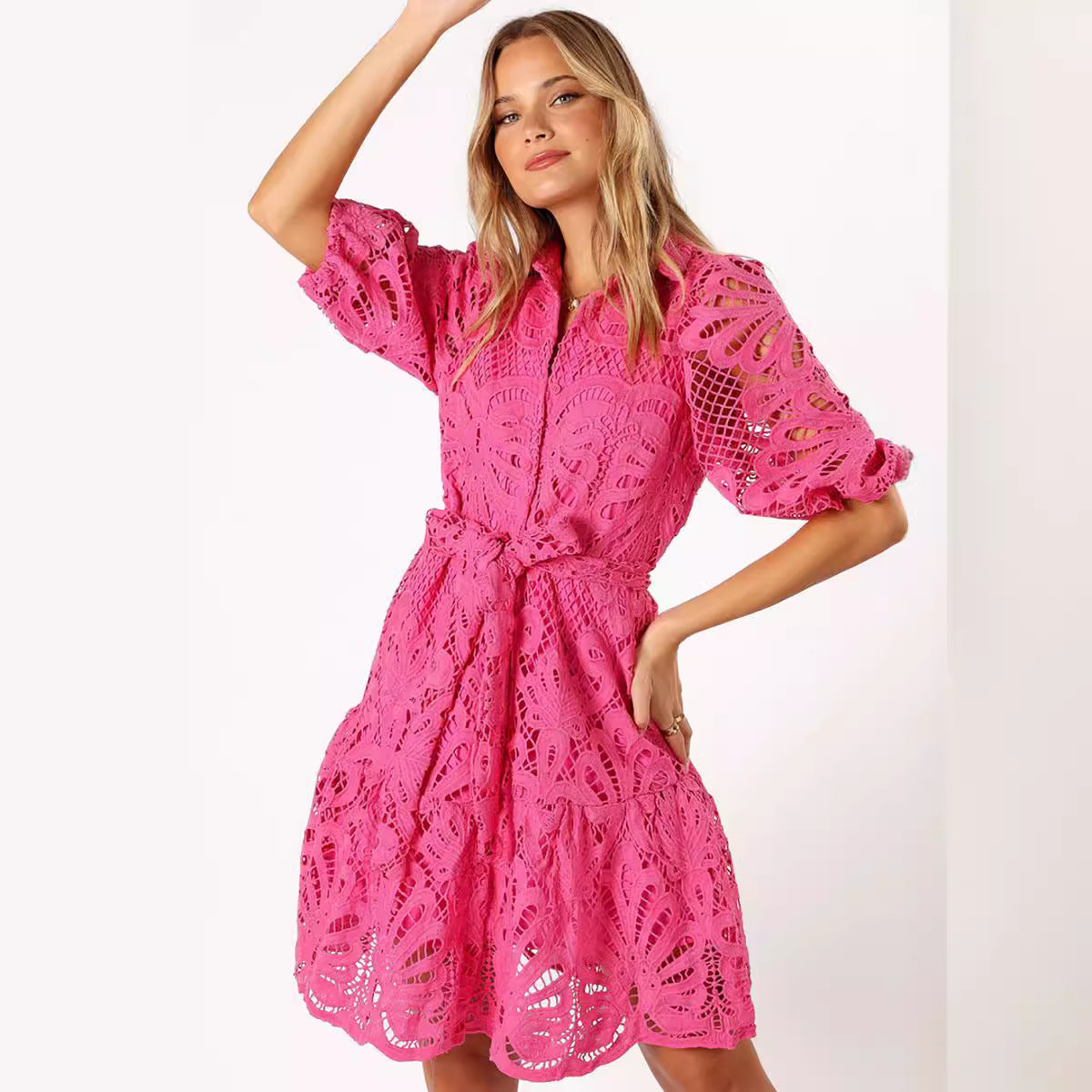 Shirt Cutout Water Soluble Lace Flower Dress
