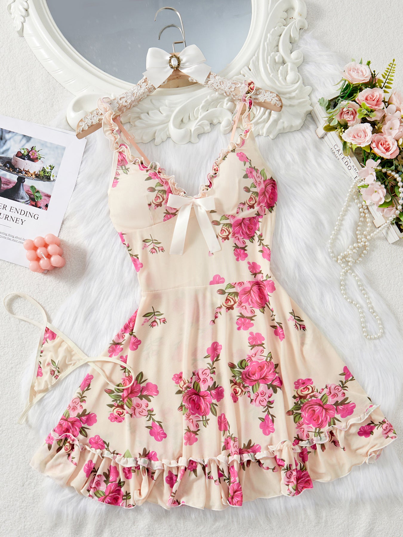 Robe à bretelles à imprimé floral français pour femme