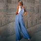 Women's Solid Color Casual Loose Hole Denim Suspender Pants