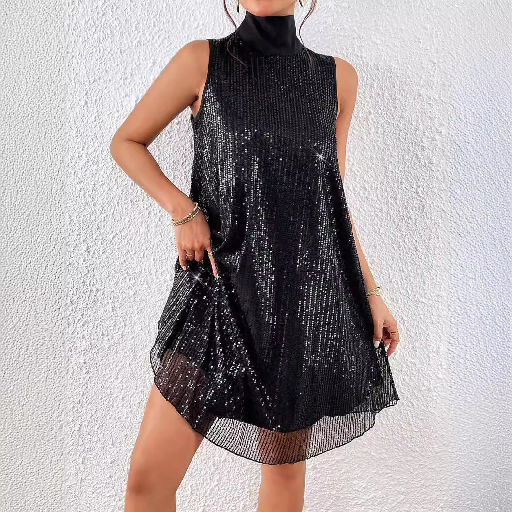 Women's Fashion Sequin Shiny Sleeveless Pullover Dress