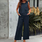 Leisure Solid Color Sleeveless Top Wide Leg Trousers Suit