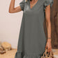 Women's V-neck Ruffle Loose Waist Short Sleeve Dress