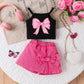 Sweet Cool Female Children's Suit Children Bow Print Sling Irregular Pantskirt