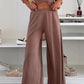 Solid Color O-neck Short Top T-shirt Wide Leg Pants Casual Suit