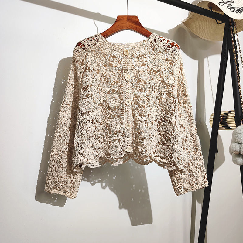 Women's French-style Lace Embroidered Hollow-out Top