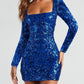 Robe sexy dos nu à paillettes, mode slim, col carré, manches longues, vêtements pour femmes