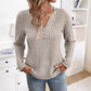 Knit Casual Sunken Stripe Autumn New V-neck Button Long Sleeve Top