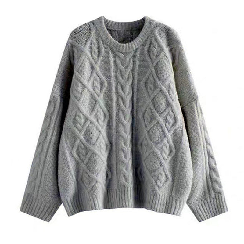 Pull ample à col rond, style décontracté, pull en maille torsadée pour femme
