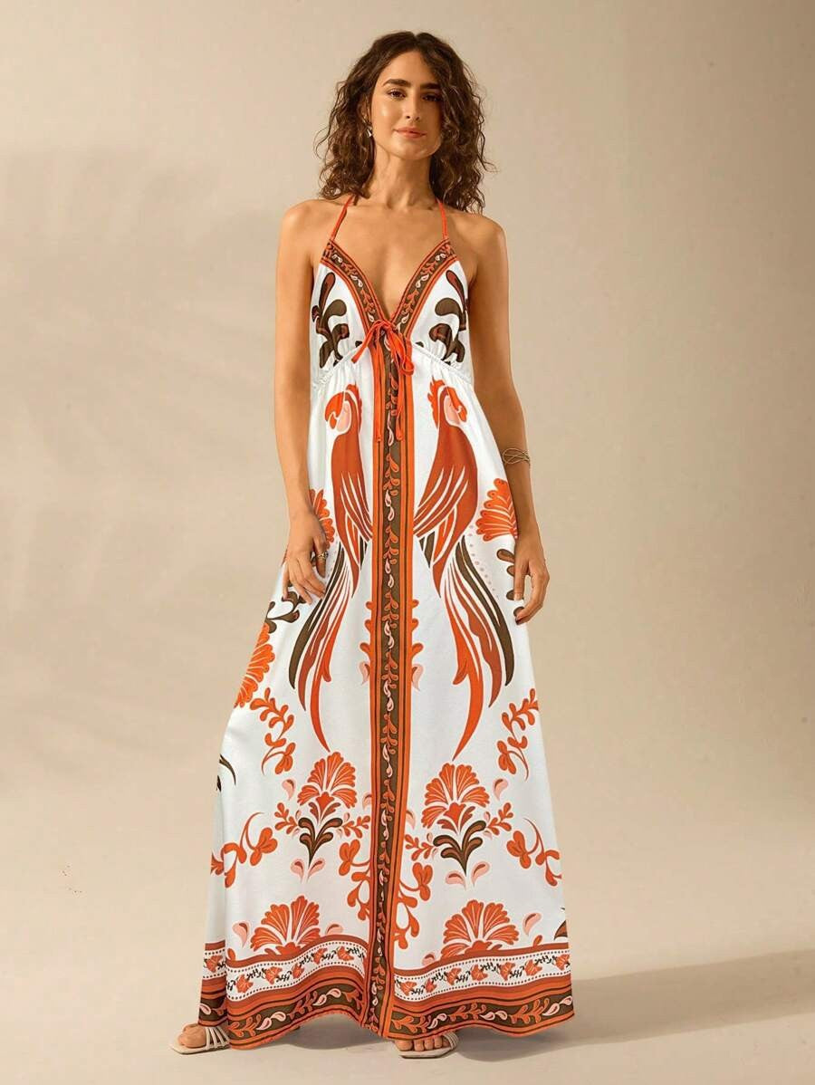 Women's Floral Print Sling Holiday Style Dress