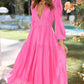 V-neck Waist-controlled Long Sleeves Dress Women
