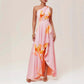Elegant Slim Fit Tube Top Printed Halter Long Dress