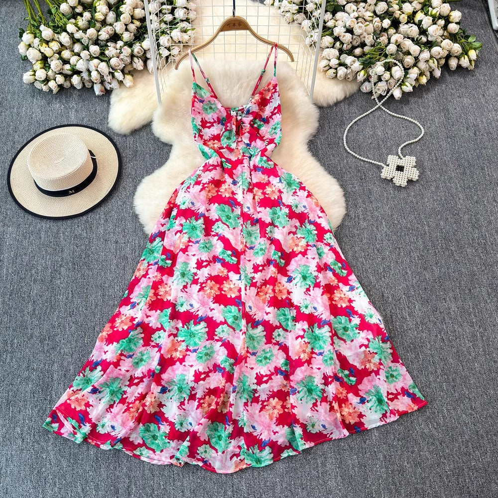 Colorful Flora V-neck Strap Dress Women