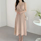 French Style V-neck Pleated Temperament Lace-up Waist-controlled Slimming Sleeveless Dress