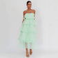 Pure Color Ruffles Suspender Layered Dress