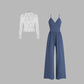 Lace Long Sleeve Sling Slim Fit Bodysuit V-neck Wide Leg Suit