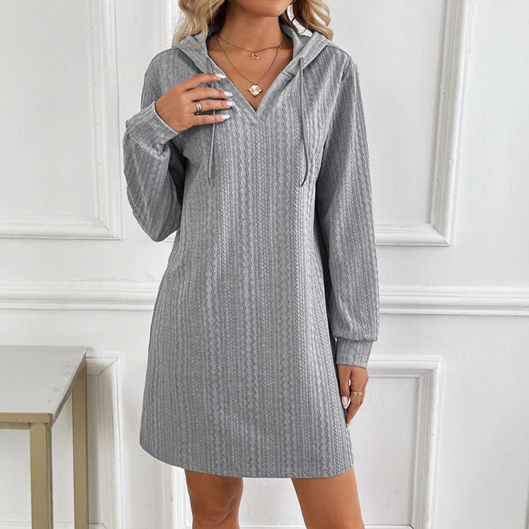 Slim-fit Hood Long Sleeve Dress Women's