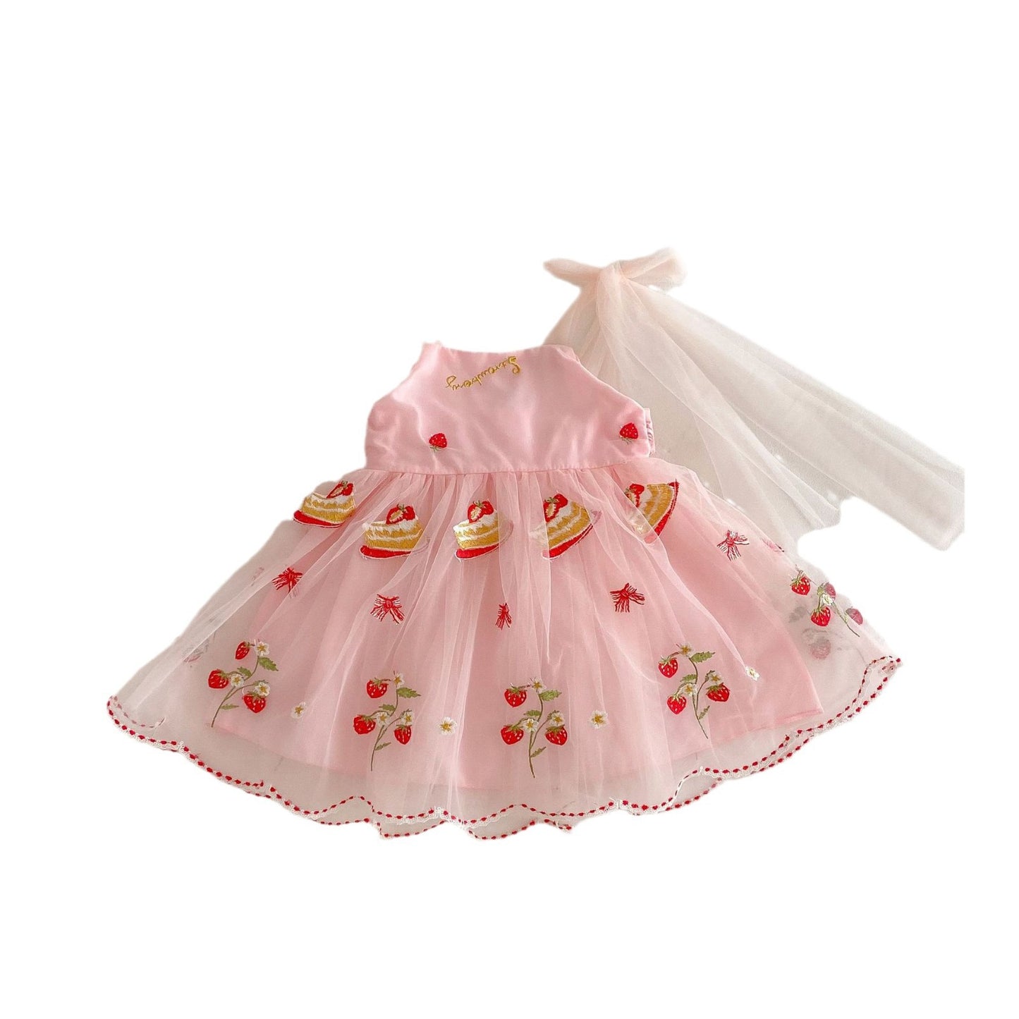 Girls' Sleeveless Lace Embroidery Mesh Princess Dress