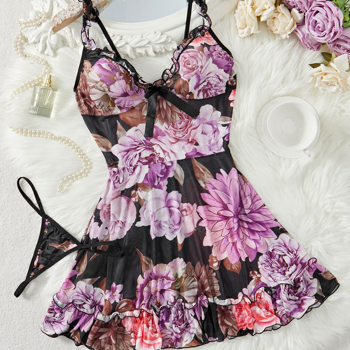 Robe à bretelles à imprimé floral français pour femme