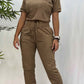 Workwear Casual Round Neck Short Sleeve Trousers Two-piece Set