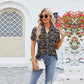 Women's V-neck Pleated Printed Short-sleeved T-shirt