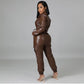 Fashion Slim PU Leather Fleece Trousers Overall Suit