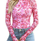 New Mesh Printed Tape Thumb Hole Turtleneck Long Sleeve Bottoming Shirt