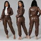 Fashion Slim PU Leather Fleece Trousers Overall Suit