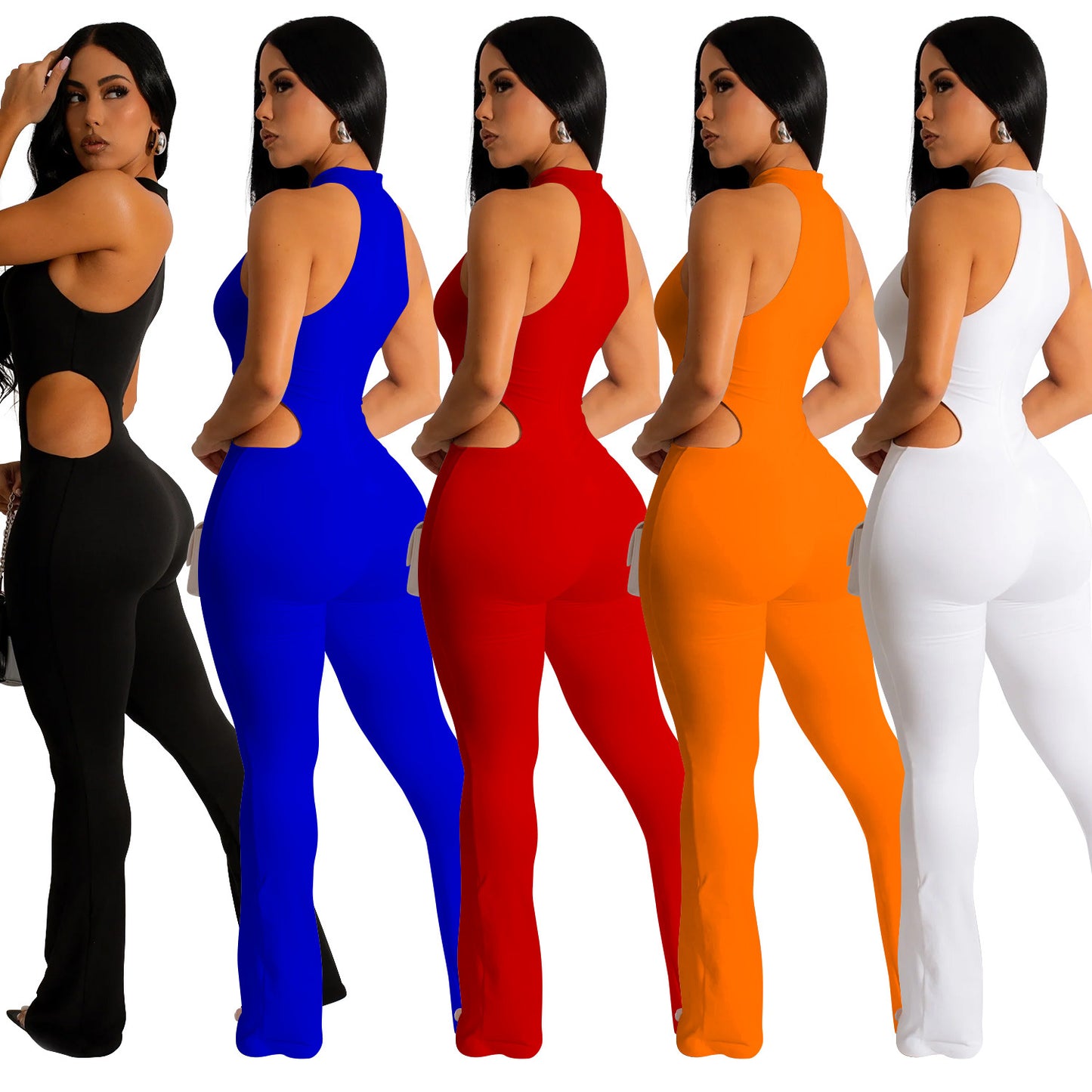 Women's Solid Color Halter Hollow-out Jumpsuit