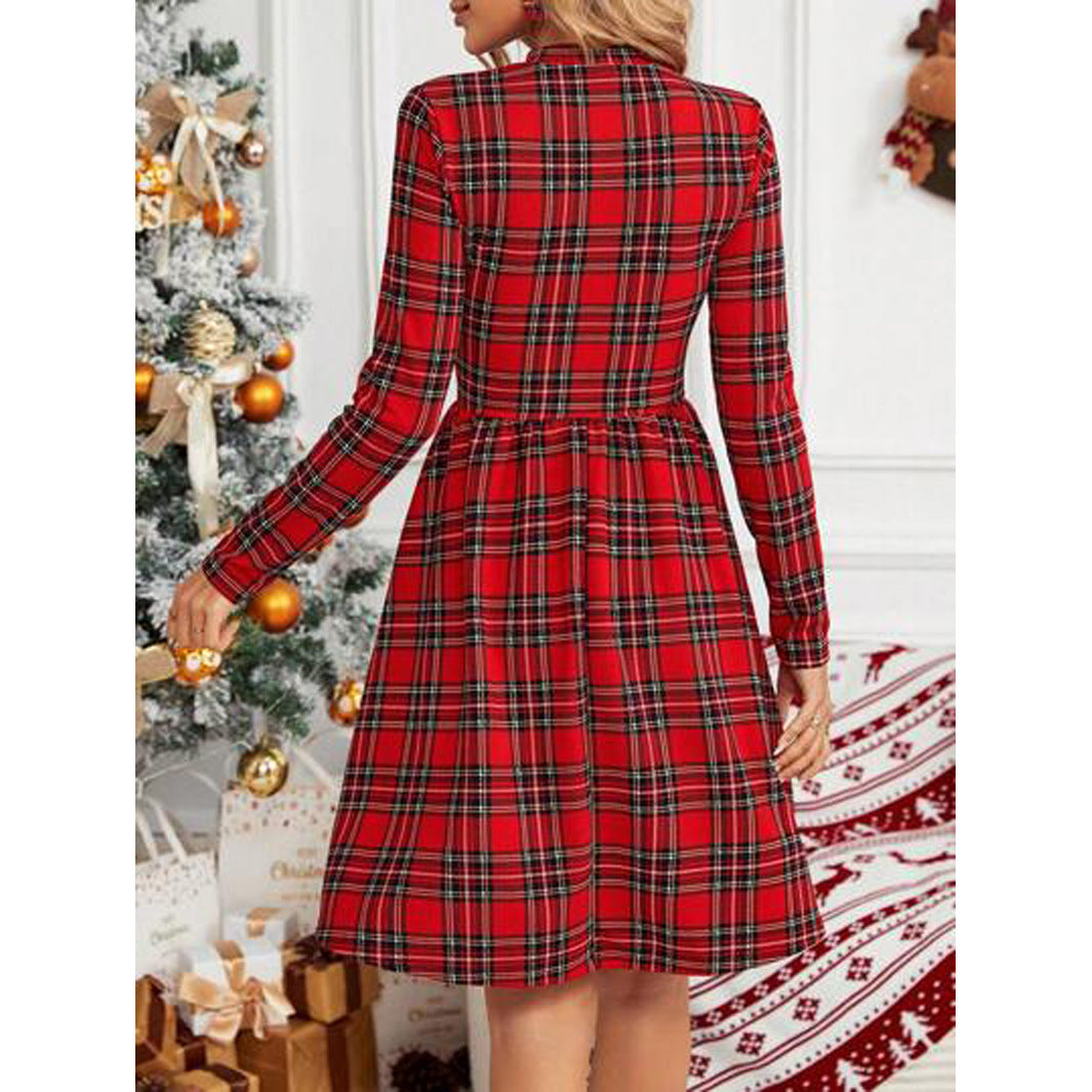 Robe à manches longues et col montant, style Noël européen et américain
