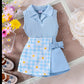 Girls' Fashion Plaid Stitching Shorts Suit