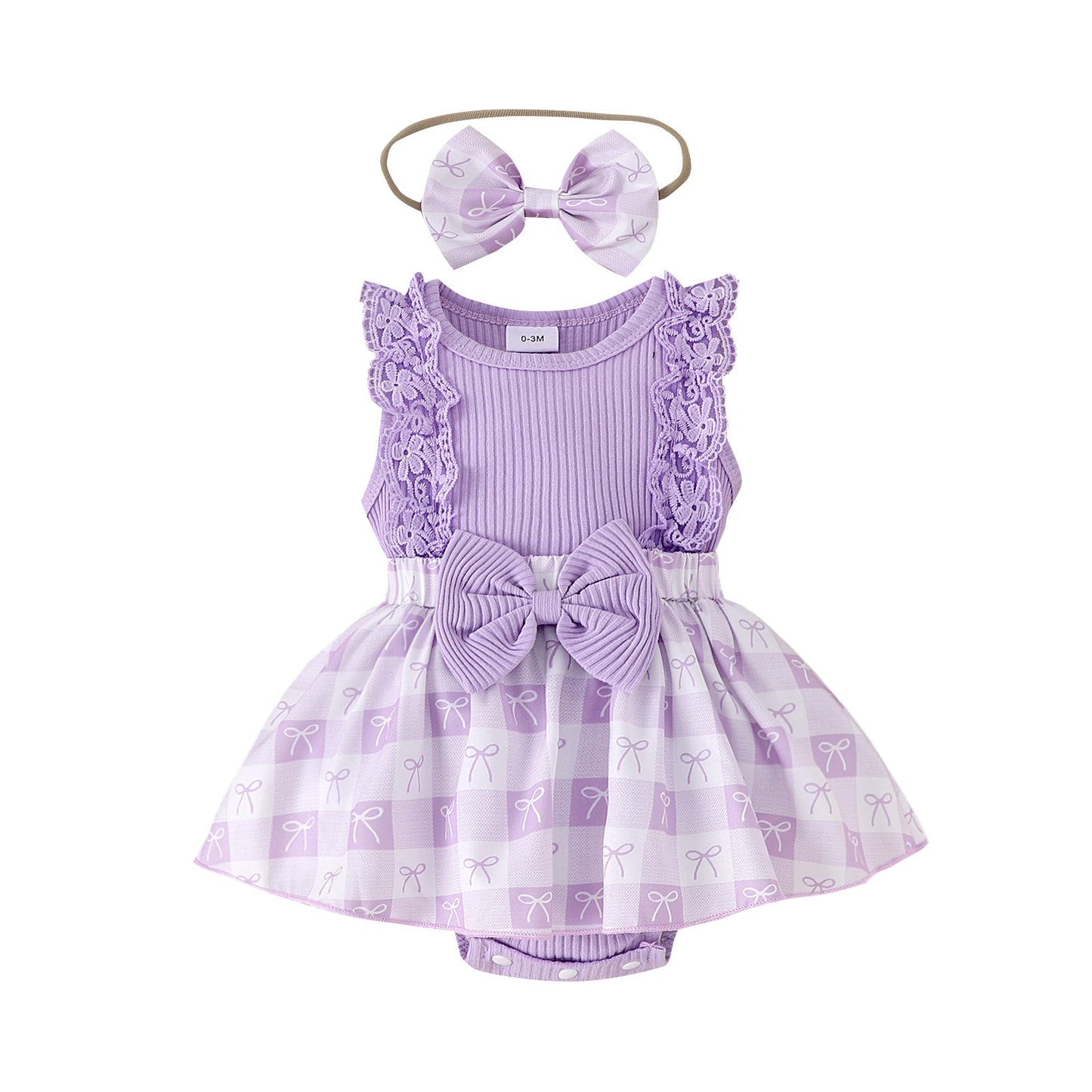 Robe de bébé bicolore à manches en dentelle pour fille