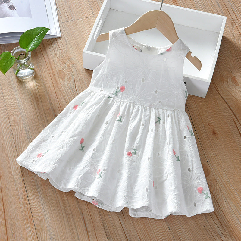 Girls' Summer Floral Hollow Sleeveless Vest Dress