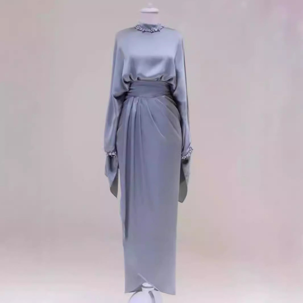 Elegant Batwing Sleeve Top Elegant Waist-tight Mid-length Dress Set